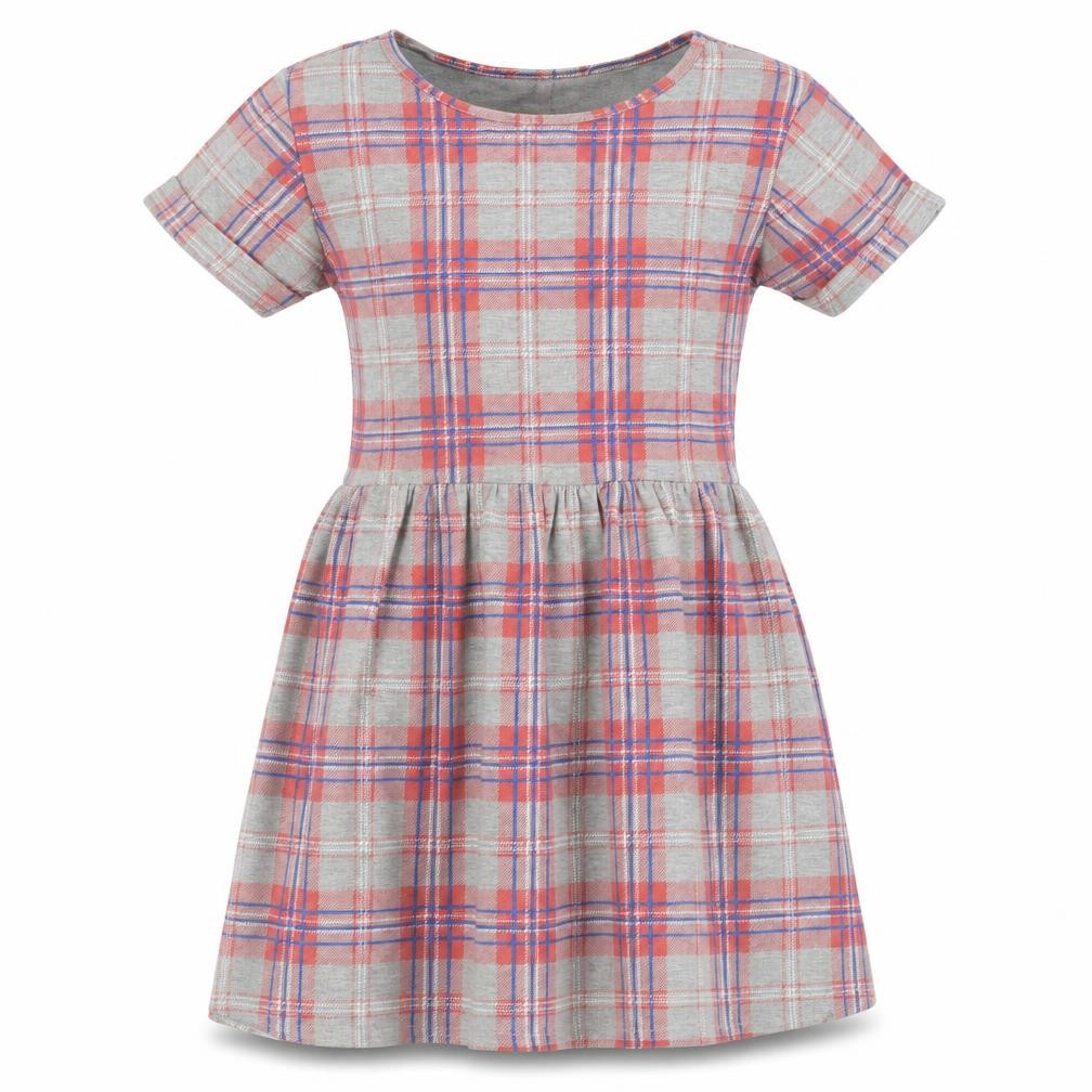 Front view of Missi London women’s grey check viscose fit & flare, size UK 10, crew neck pullover