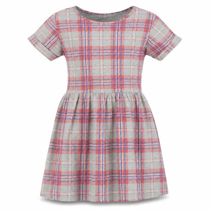 Front view of Missi London women’s grey check viscose fit & flare, size UK 10, crew neck pullover