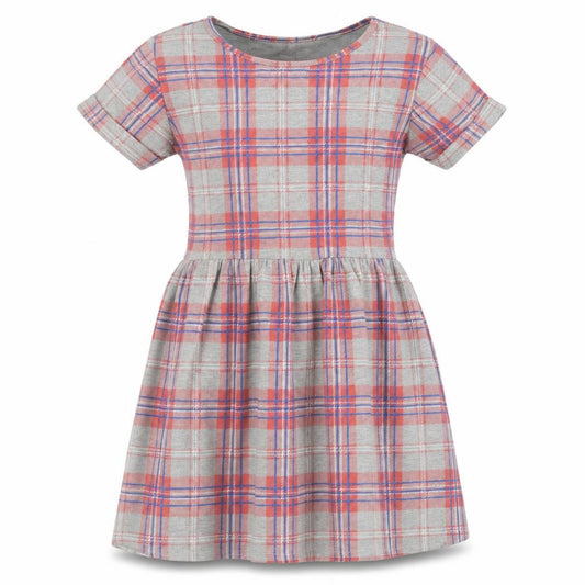Front view of Missi London women’s grey check viscose fit & flare, size UK 10, crew neck pullover