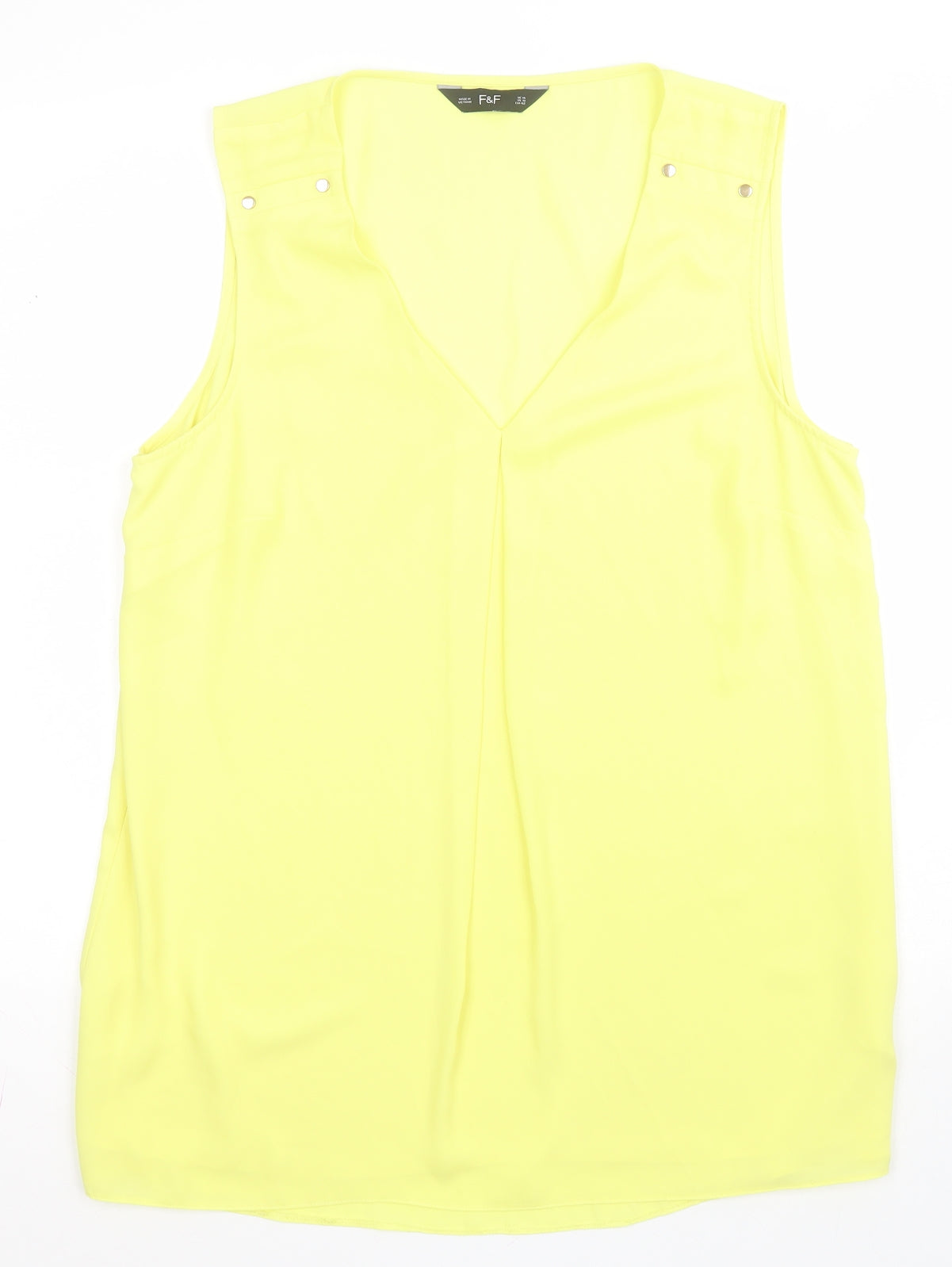 F&F Womens Yellow  Polyester Basic Blouse Size 14 V-Neck
