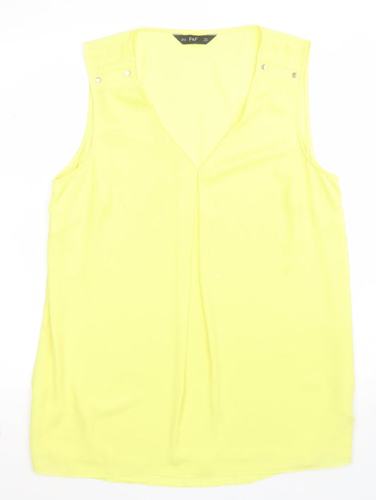 F&F Womens Yellow  Polyester Basic Blouse Size 14 V-Neck