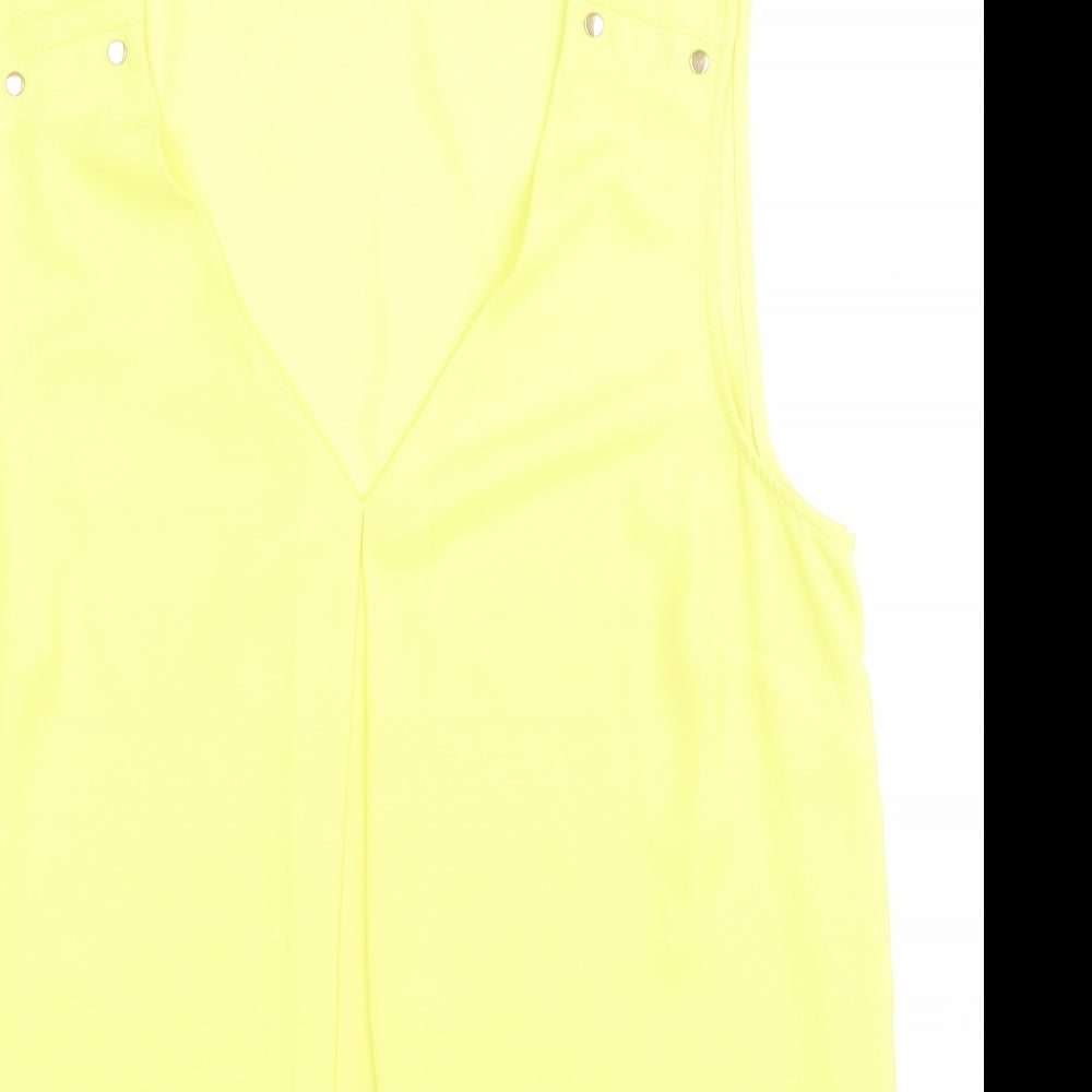 F&F Womens Yellow  Polyester Basic Blouse Size 14 V-Neck