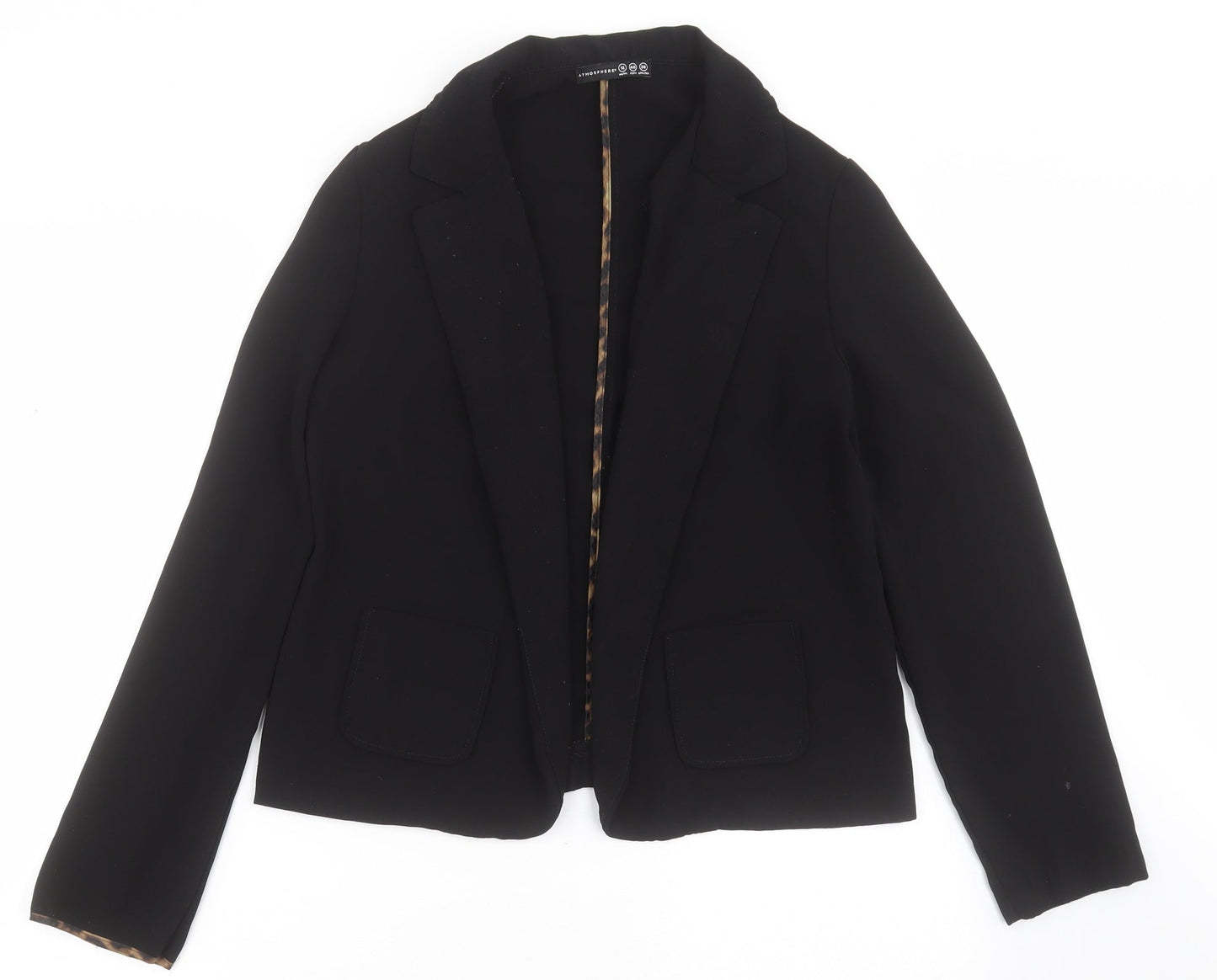 Primark Womens Black   Jacket Blazer Size 12   - Leopard collar and sleeves