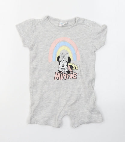Disney Baby Baby Grey  Cotton Babygrow One-Piece Size 12-18 Months  Button - Minnie mouse