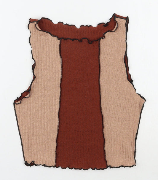 SheIn Womens Brown  Polyester Cropped Tank Size XS Round Neck