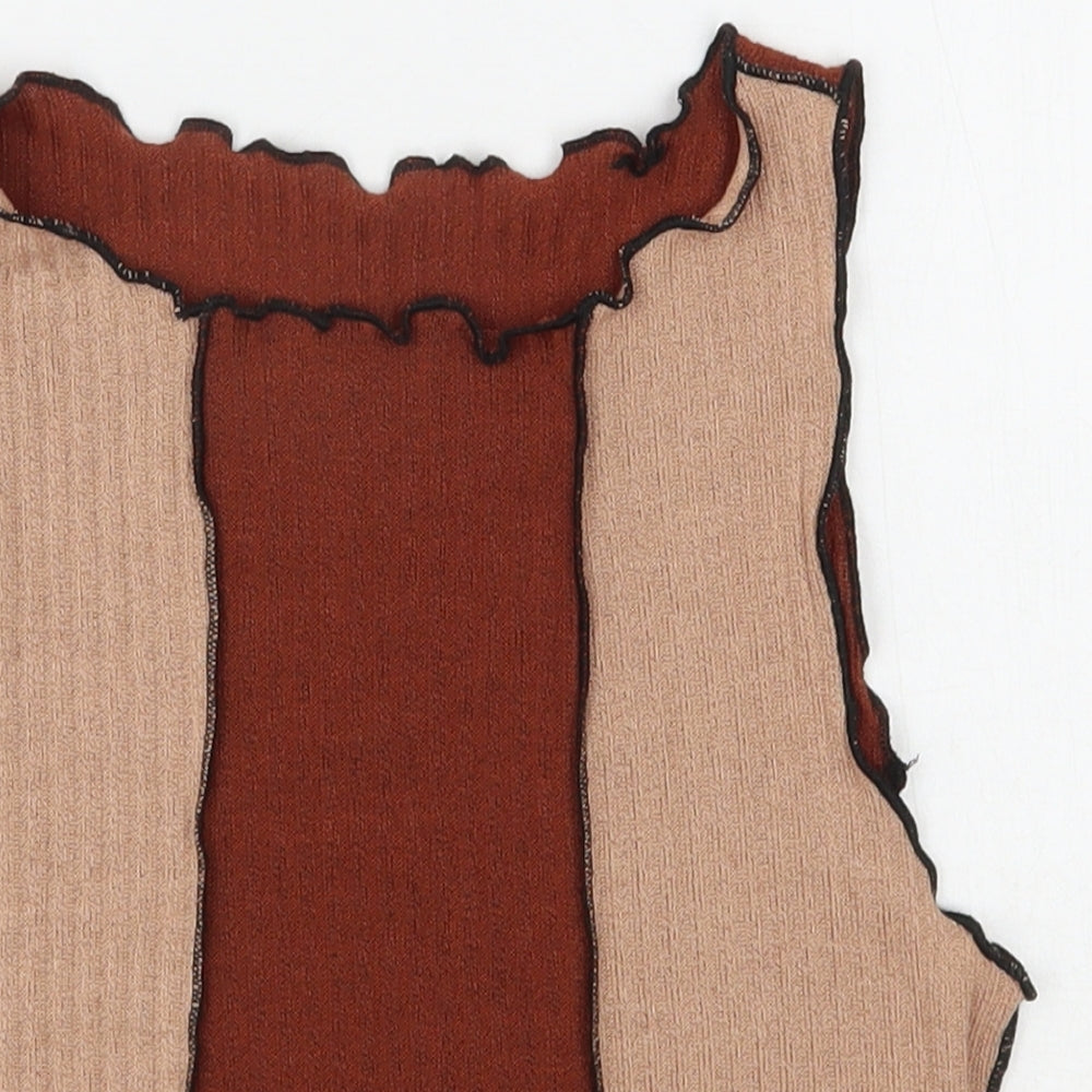 SheIn Womens Brown  Polyester Cropped Tank Size XS Round Neck