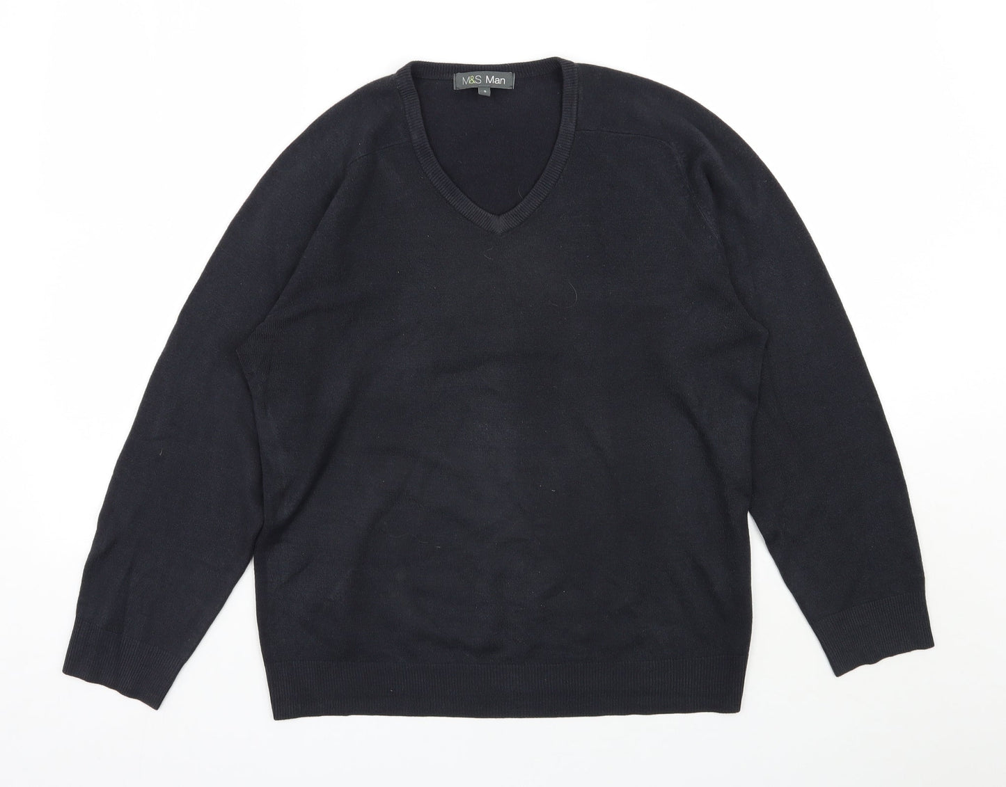 Marks and Spencer Mens Black V-Neck  Acrylic Pullover Jumper Size S