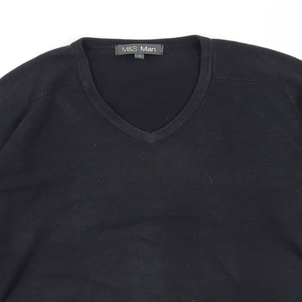 Marks and Spencer Mens Black V-Neck  Acrylic Pullover Jumper Size S