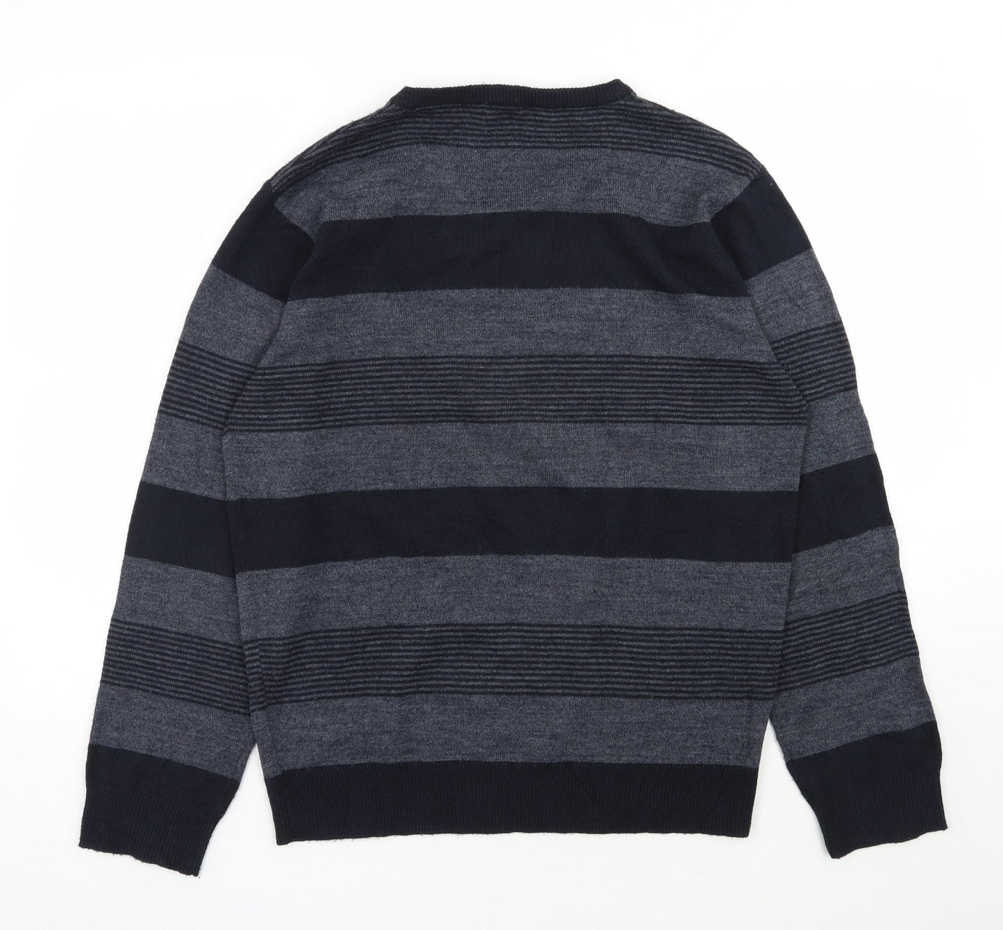 F&F Mens Blue V-Neck Striped Acrylic Pullover Jumper Size M