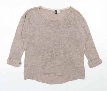 H&M Womens Beige Round Neck  Acrylic Pullover Jumper Size S