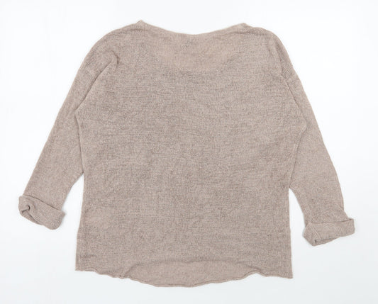 H&M Womens Beige Round Neck  Acrylic Pullover Jumper Size S