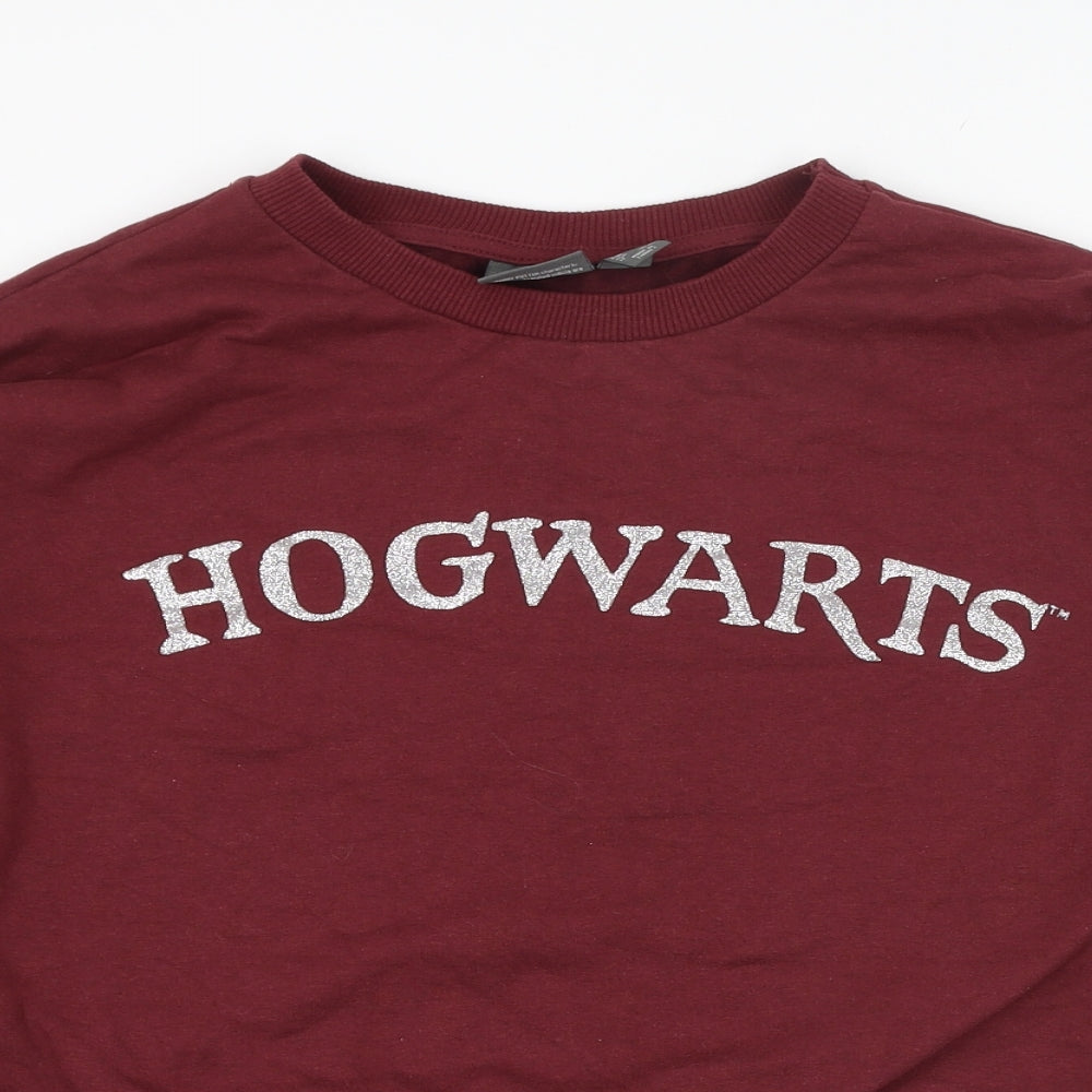 Close-up detail of Primark women’s red cotton pullover sweatshirt, size UK 6, pullover - harry potter