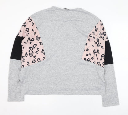 SheIn Womens Grey Round Neck Animal Print Polyester Pullover Jumper Size 8