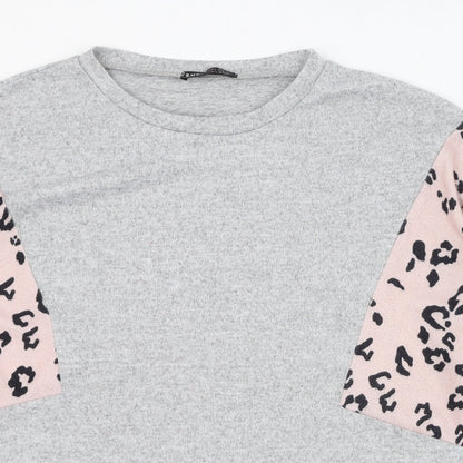 SheIn Womens Grey Round Neck Animal Print Polyester Pullover Jumper Size 8