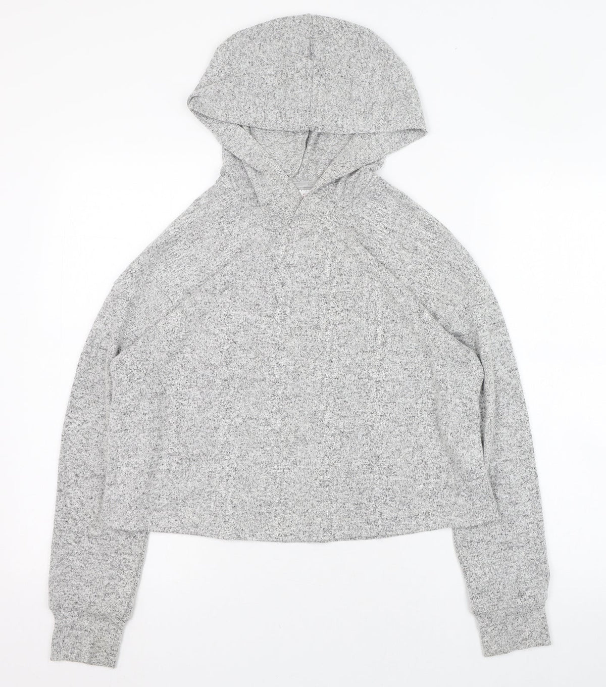 Additional front view of H&M women’s grey polyester pullover hoodie, size UK 4, pullover
