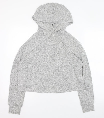 Additional front view of H&M women’s grey polyester pullover hoodie, size UK 4, pullover