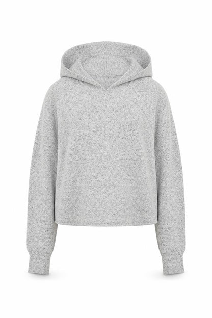 Front view of H&M women’s grey polyester pullover hoodie, size UK 4, pullover