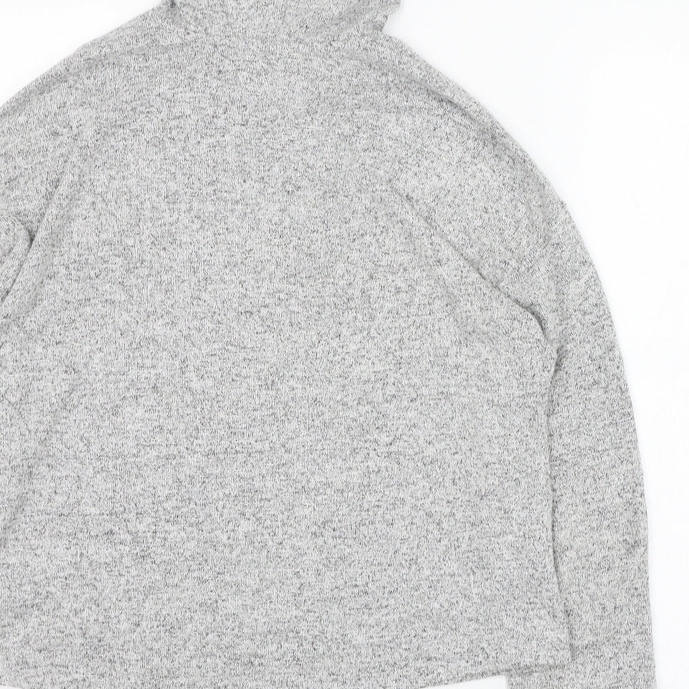 Brand and care label for H&M women’s grey polyester pullover hoodie, size UK 4, pullover