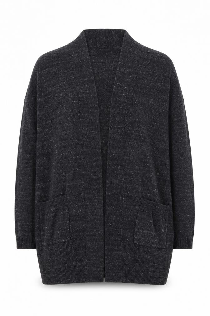 Front view of Atmosphere women’s grey square neck cotton cardigan jumper, size UK 12