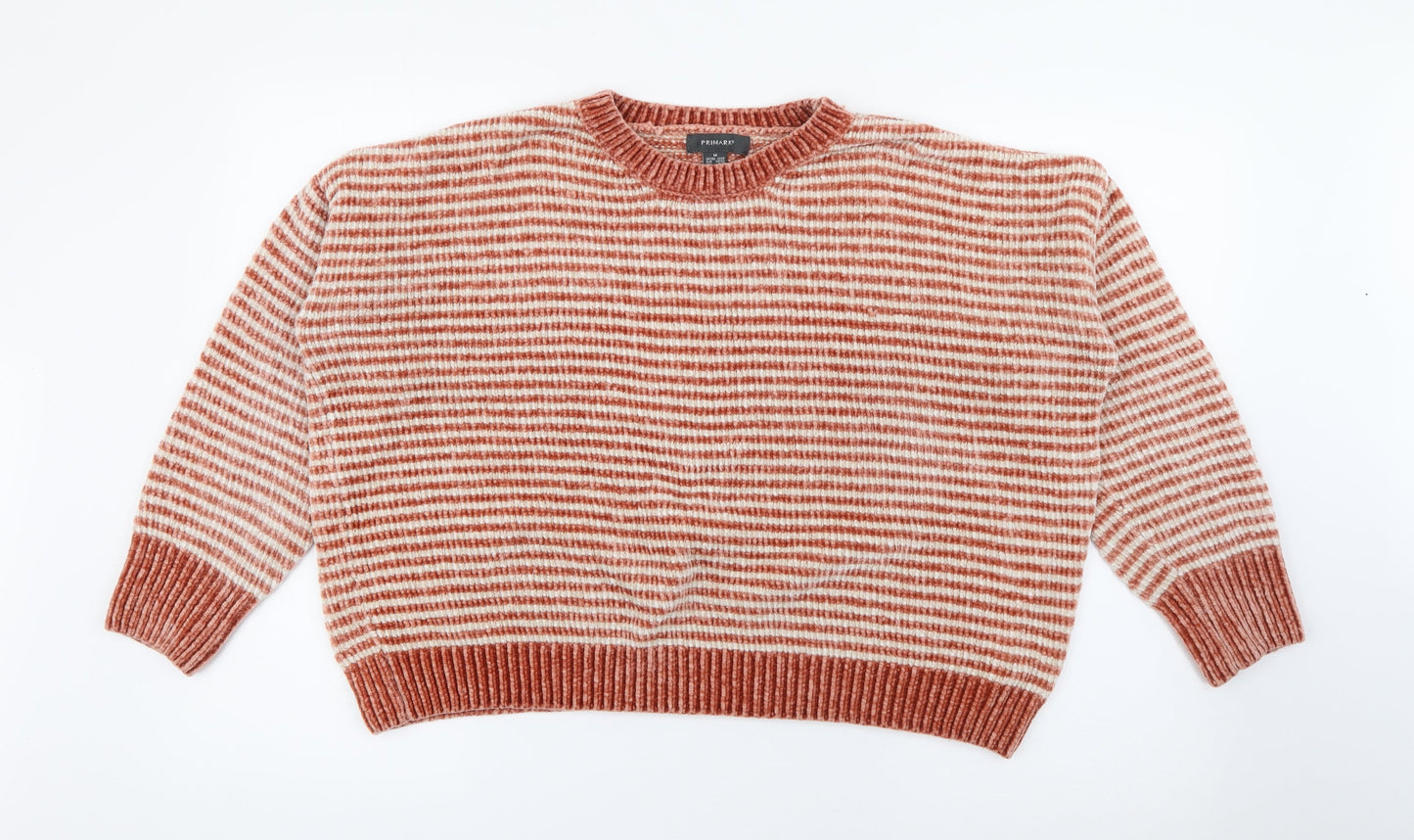 Primark Womens Orange Collared Striped Polyester Pullover Jumper Size M
