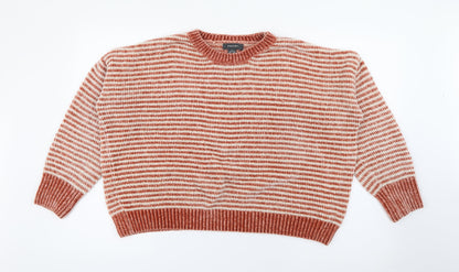 Primark Womens Orange Collared Striped Polyester Pullover Jumper Size M