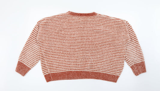 Primark Womens Orange Collared Striped Polyester Pullover Jumper Size M