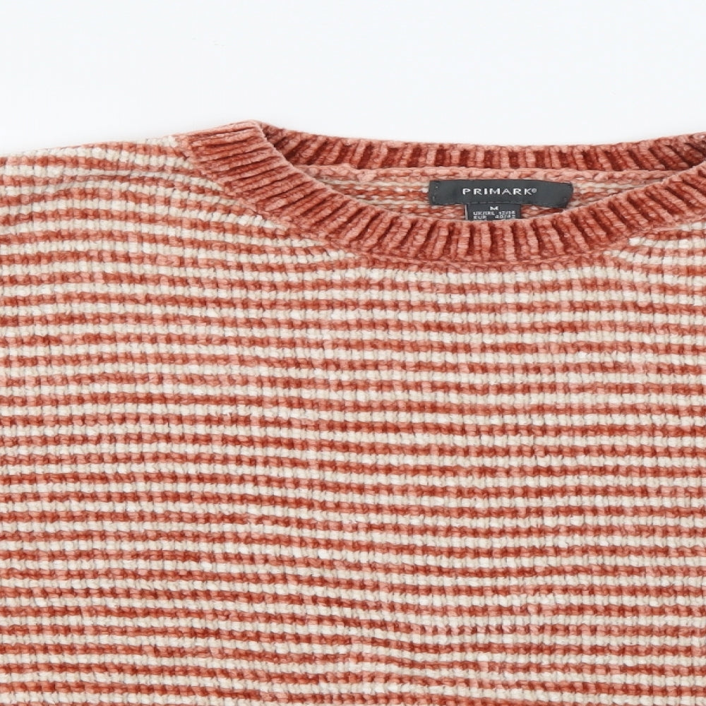Primark Womens Orange Collared Striped Polyester Pullover Jumper Size M