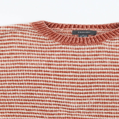 Primark Womens Orange Collared Striped Polyester Pullover Jumper Size M