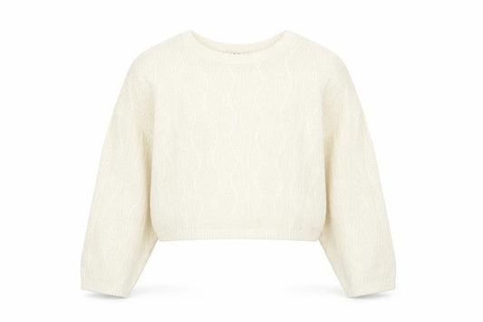 Front view of PRETTYLITTLETHING women’s ivory crew neck acrylic jumper, size L