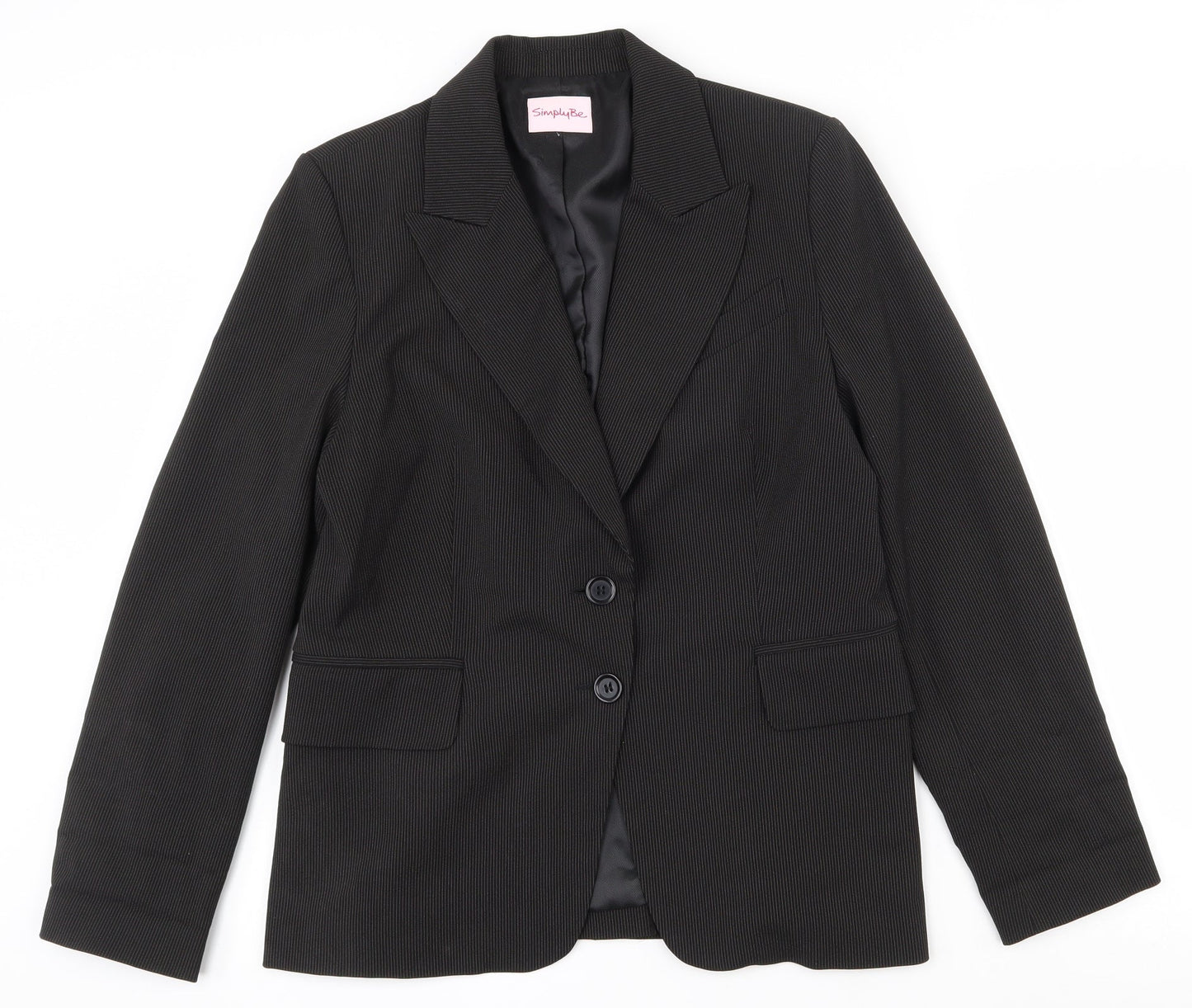 Simply Be Womens Black Striped Polyester Jacket Suit Jacket Size 14   - Shoulder pads