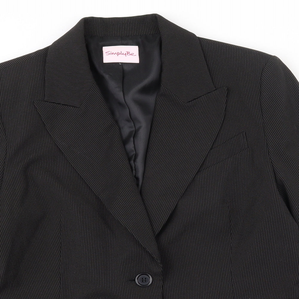 Simply Be Womens Black Striped Polyester Jacket Suit Jacket Size 14   - Shoulder pads