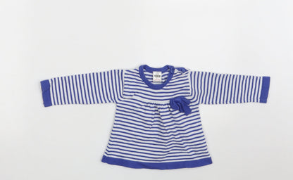 Zara Girls Blue Striped Cotton Jumper Dress  Size 9-12 Months  Round Neck Button