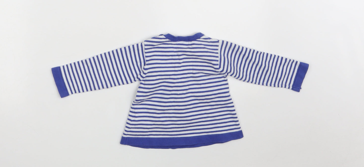 Zara Girls Blue Striped Cotton Jumper Dress  Size 9-12 Months  Round Neck Button
