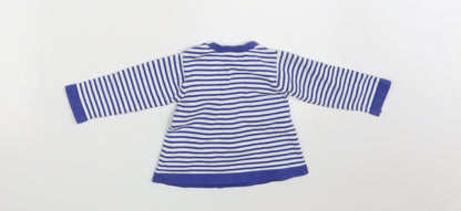 Zara Girls Blue Striped Cotton Jumper Dress  Size 9-12 Months  Round Neck Button