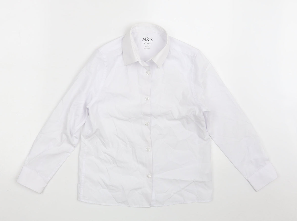 Additional front view of Marks & Spencer girls’ white polyester basic button-up, years collared button - school wear