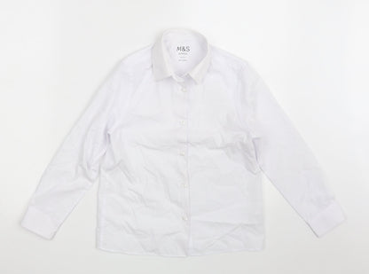 Additional front view of Marks & Spencer girls’ white polyester basic button-up, years collared button - school wear