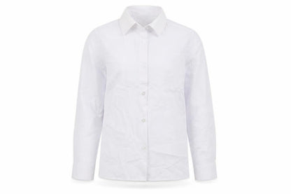 Front view of Marks & Spencer girls’ white polyester basic button-up, size 8-9, years collared button - school wear