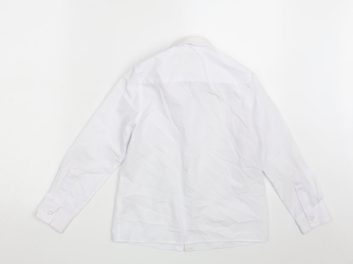 Back view of Marks & Spencer girls’ white polyester basic button-up, size 8-9, years collared button - school wear