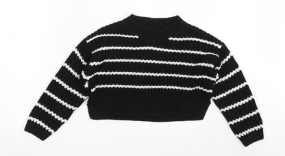 New Look Girls Black Round Neck Striped Acrylic Pullover Jumper Size 9 Years   - Cropped