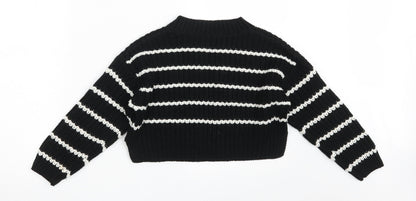 New Look Girls Black Round Neck Striped Acrylic Pullover Jumper Size 9 Years   - Cropped