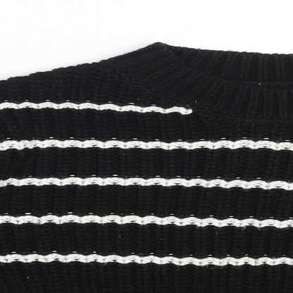 New Look Girls Black Round Neck Striped Acrylic Pullover Jumper Size 9 Years   - Cropped