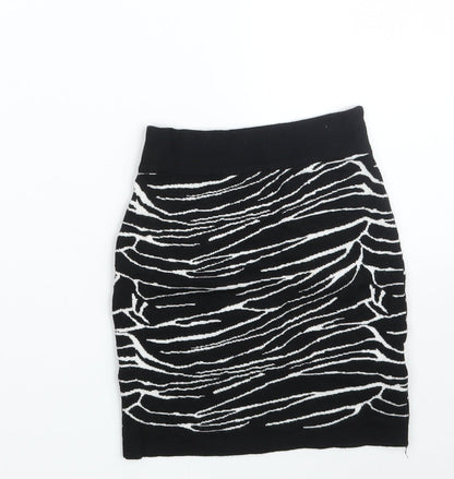 Amisu Girls Black Animal Print Viscose Mini Skirt Size XS  Regular