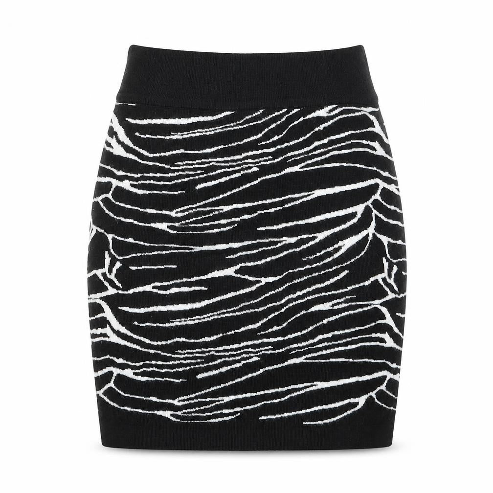 Front view of Amisu girls’ black animal print viscose mini skirt, size XS, regular