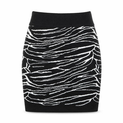 Front view of Amisu girls’ black animal print viscose mini skirt, size XS, regular