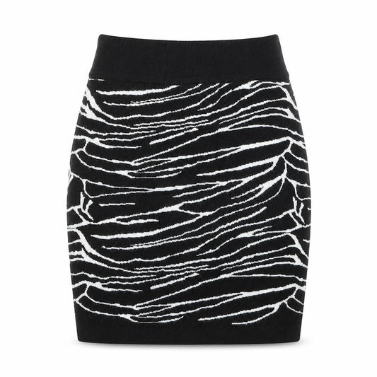 Front view of Amisu girls’ black animal print viscose mini skirt, size XS, regular