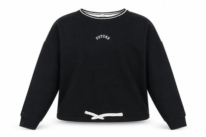 Front view of Marks & Spencer girls’ black cotton pullover sweatshirt, size 11-12, years - future