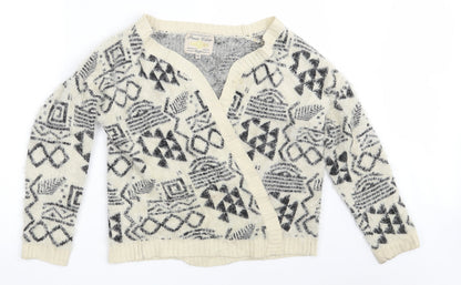 Parisian Collection  Womens Beige V-Neck Geometric Acrylic Wrap Jumper Size M   - Size M-L
