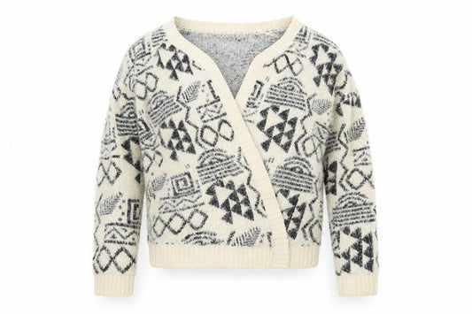 Parisian Collection  Womens Beige V-Neck Geometric Acrylic Wrap Jumper Size M   - Size M-L