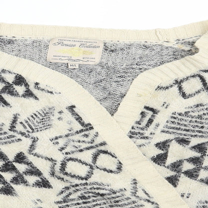 Parisian Collection  Womens Beige V-Neck Geometric Acrylic Wrap Jumper Size M   - Size M-L