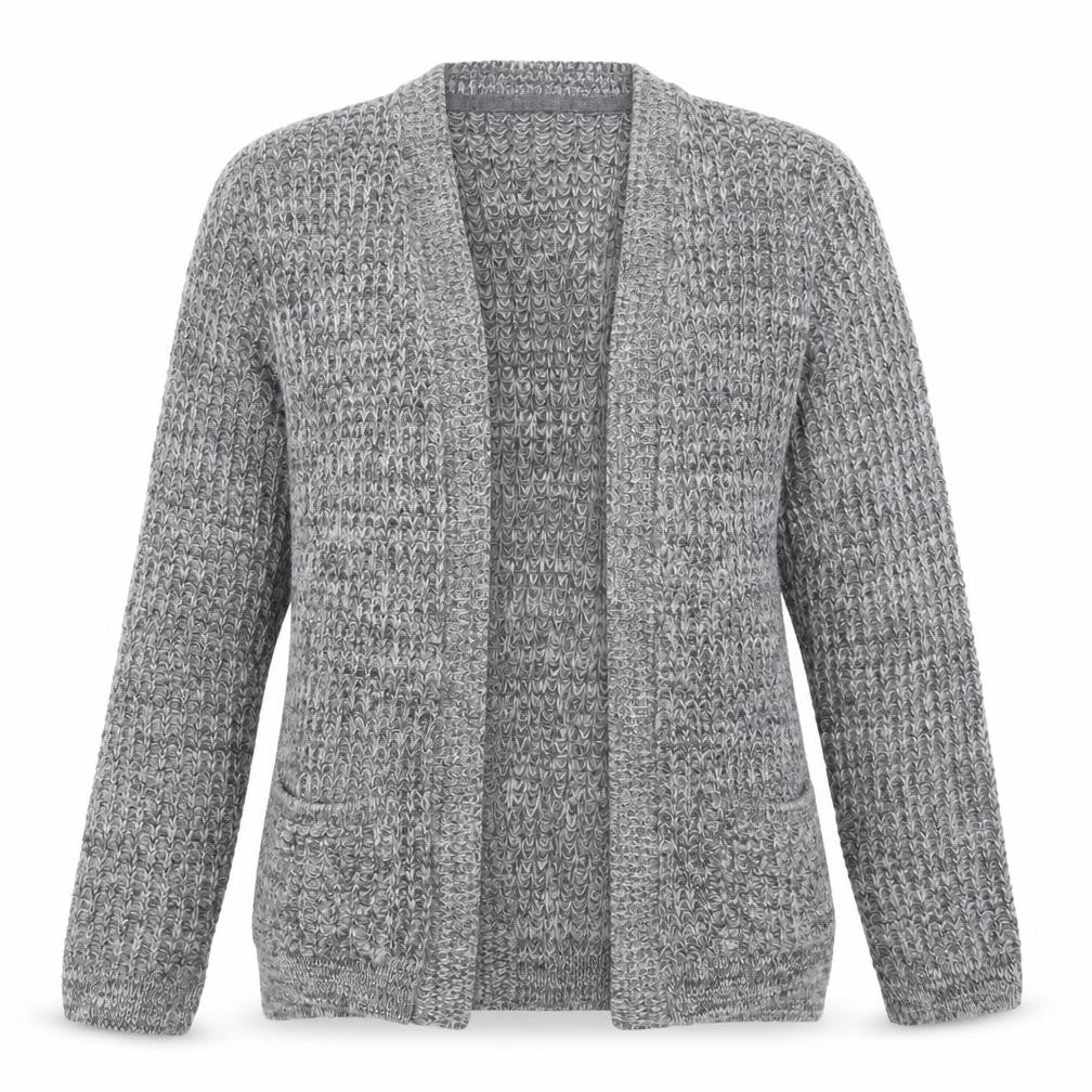 Front view of River Island women’s grey v-neck acrylic wrap jumper, size M